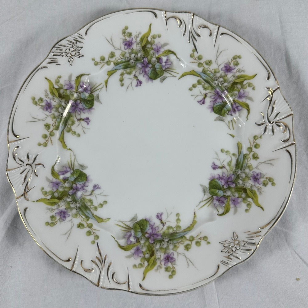 ANTQ Carl‎ Tielsch CT Altwasser Germany Porcelain Plates Purple Violets 4 set 8"